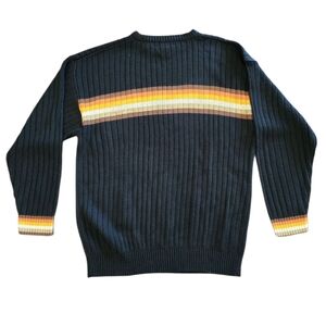 Vintage Bare Mens  Retro Sweater XL Black Striped Mock Neck Streetwear Casual